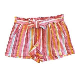 Jolt Linen Blend Striped Paper Bag Pull-On Tie Waist Shorts Size M